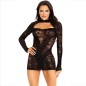 LEG AVENUE - MINIKLEID MIT SPITZE LANGARM SCHWARZ LEG AVENUE - MINIKLEID MIT SPITZE LANGARM SCHWARZ