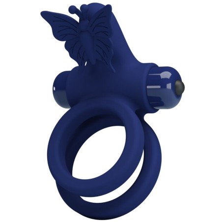 PRETTY LOVE - JAMELE DOUBLE RING WITH VIBRATION BUTTERFLY STIMULATOR BLUE