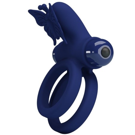 PRETTY LOVE - JAMELE DOUBLE RING WITH VIBRATION BUTTERFLY STIMULATOR BLUE