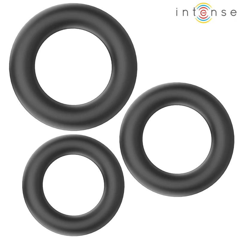 INTENSE - HUGH 3 ANNEAUX PÉNIS BASIQUES EN SILICONE NOIRS INTENSE - HUGH 3 ANNEAUX PÉNIS BASIQUES EN SILICONE NOIRS