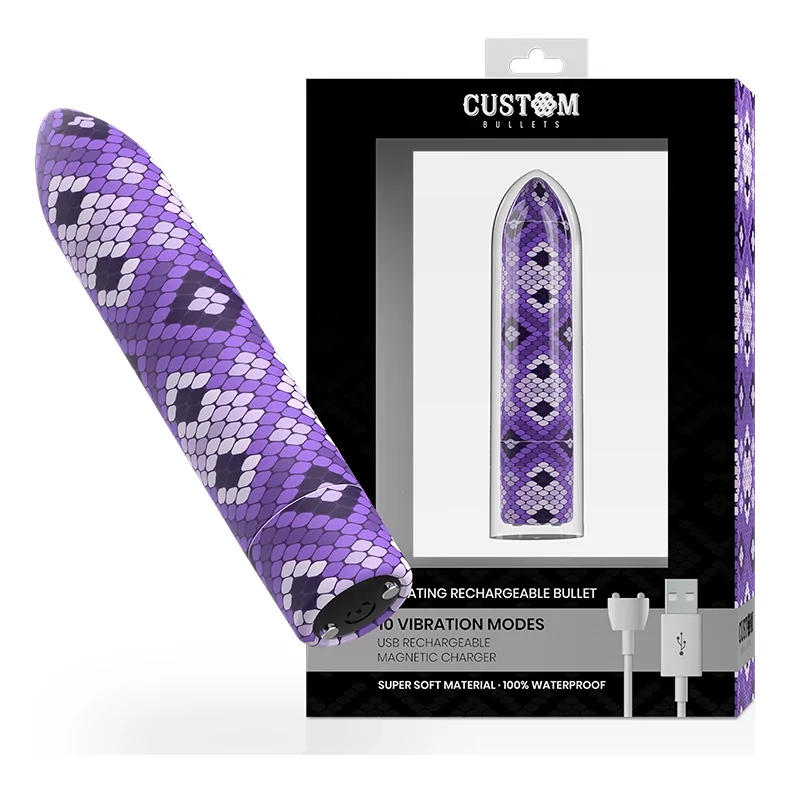 CUSTOM BULLETS - RECHARGEABLE SNAKE PURPLE MAGNETIC BULLET 10V CUSTOM BULLETS - RECHARGEABLE SNAKE PURPLE MAGNETIC BULLET 10V