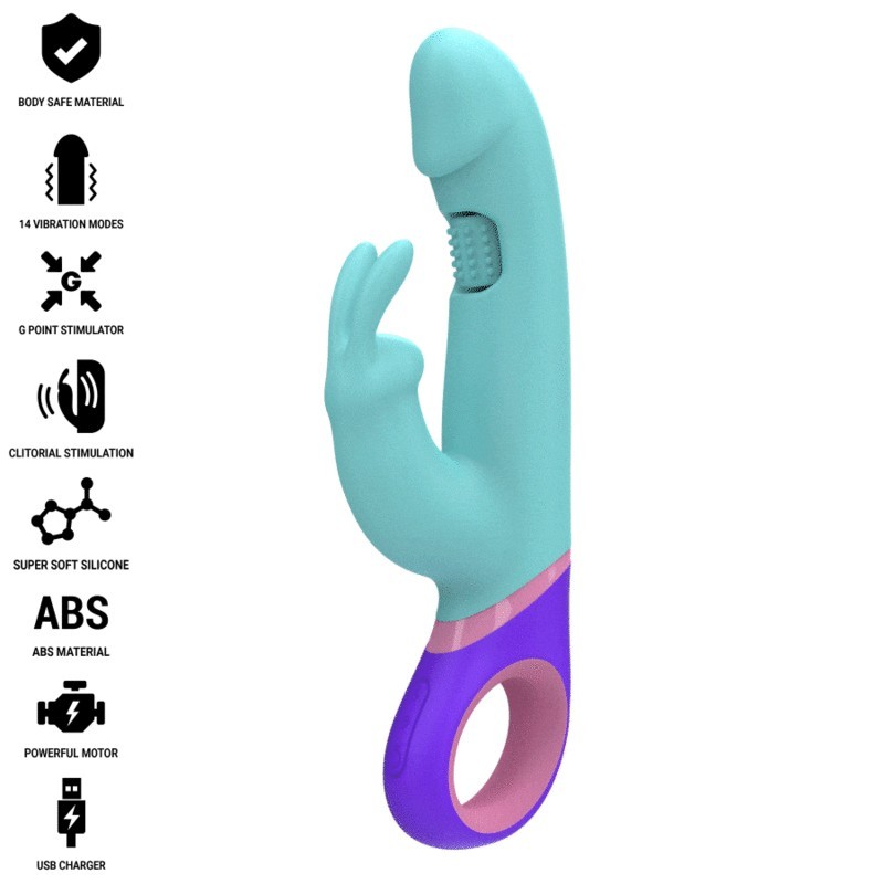 INTENSE - MONICA RABBIT VIBRATOR WITH ROTATING G-SPOT STIMULATOR BLUE INTENSE - MONICA RABBIT VIBRATOR WITH ROTATING G-SPOT STIMULATOR BLUE