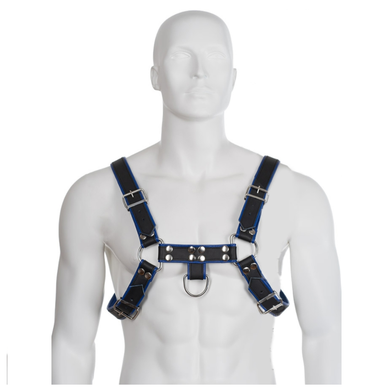 LEATHER BODY - HARNAIS EN CUIR BLEU ET NOIR POITRINE BULLDOG