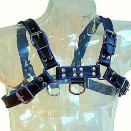 LEATHER BODY - HARNAIS EN CUIR BLEU ET NOIR POITRINE BULLDOG