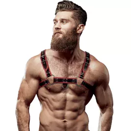FETISH SUBMISSIVE ATTITUDE - HARNAIS DE POITRINE EN ÉCO-CUIR POUR HOMME NOIR/ROUGE
