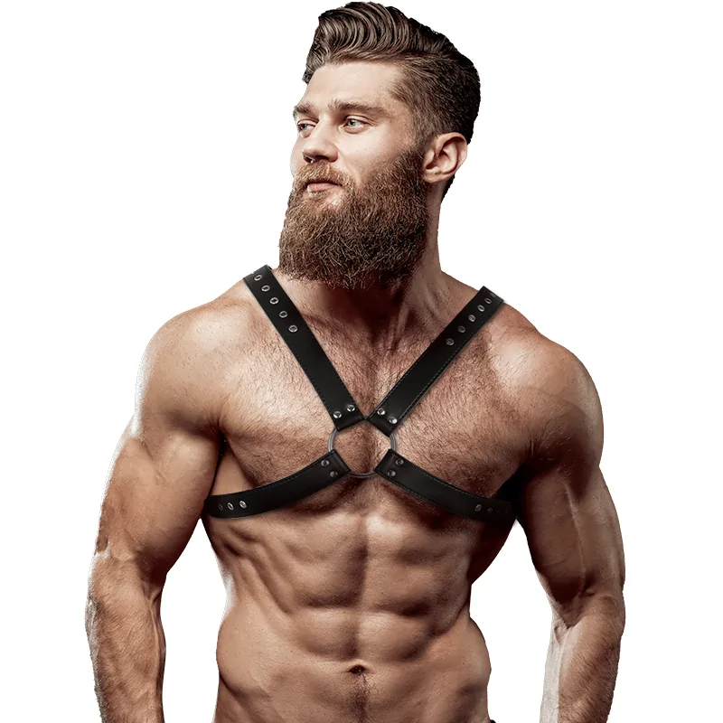 FETISH SUBMISSIVE ATTITUDE - HARNAIS EN CUIR ÉCOLOGIQUE POUR HOMMES AVEC POITRINE CROISÉE FETISH SUBMISSIVE ATTITUDE - HARNAIS EN CUIR ÉCOLOGIQUE POUR HOMMES AVEC POITRINE CROISÉE