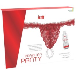 INTT RELEASES - CULOTTE ROUGE BRÉSILIENNE AVEC PERLES ET GEL LUBRIFIANT 50 ML