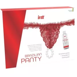 INTT RELEASES - CULOTTE ROUGE BRÉSILIENNE AVEC PERLES ET GEL LUBRIFIANT 50 ML