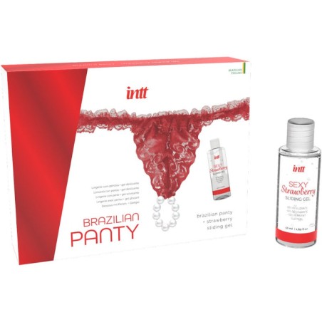 INTT RELEASES - CULOTTE ROUGE BRÉSILIENNE AVEC PERLES ET GEL LUBRIFIANT 50 ML