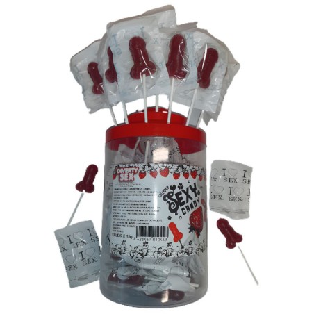 DIABLO PICANTE - 50 STRAWBERRY CHERRY CANDY PENIS LOLLIPOP 50 UNITS