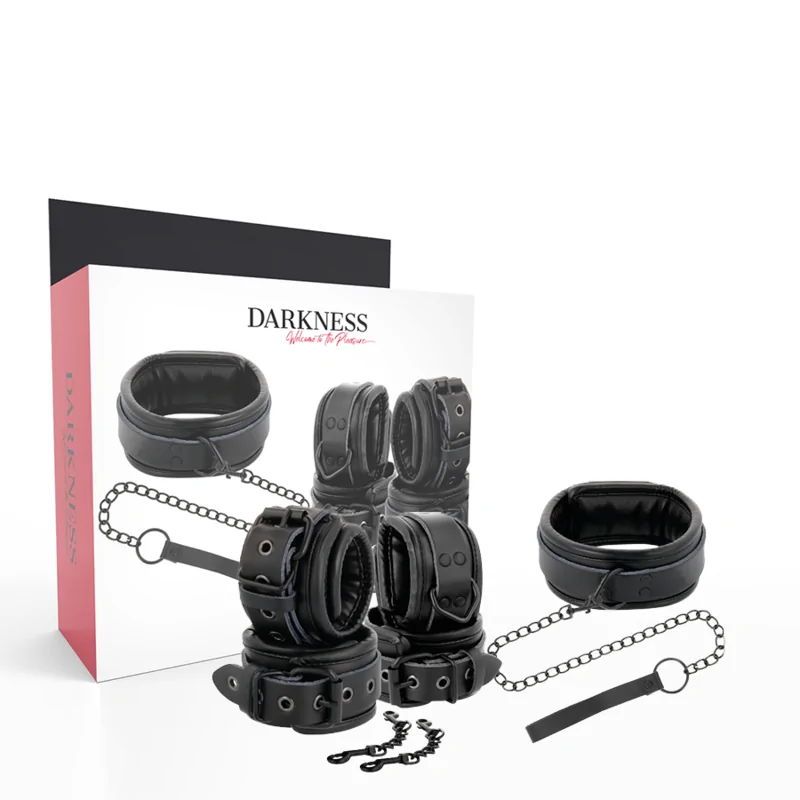 DARKNESS - MENOTTES ET COLLIER EN CUIR NOIR DARKNESS - MENOTTES ET COLLIER EN CUIR NOIR