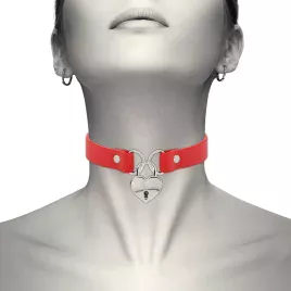 COQUETTE CHIC DESIRE - RED VEGAN LEATHER NECKLACE WITH HEART ACCESSORY WITH KEY