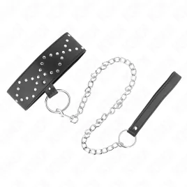 KINK - COLLIER 65 CM AVEC LAISSE AVEC CLOUS ARGENTÉS MODÈLE 3 RÉGLABLE 36-43 CM X 5 CM