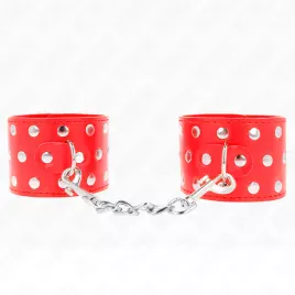 KINK - HANDGELENKFESSELN MIT DRUCKVERSCHLUSS VOLLER NIETEN ROT VERSTELLBAR 19-24 CM X 5,5 CM