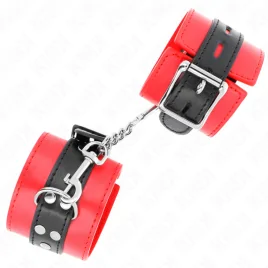 KINK - HANDGELENKFESSELN ROT MIT SCHWARZEM GÜRTEL VERSTELLBAR 17-28 CM X 6 CM