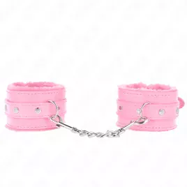 KINK - APPUI-POIGNETS DOUBLÉS DE FOURRURE PREMIUM ROSE AVEC CEINTURE ROSE RÉGLABLE 17-29 CM X 6 CM