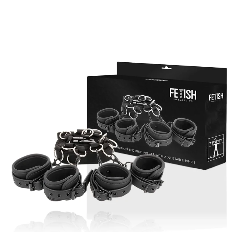 FETISH SUBMISSIVE - ENSEMBLE DE LIENS DE LIT DE LUXE AVEC DOUBLURE EN NOPRÈNE FETISH SUBMISSIVE - ENSEMBLE DE LIENS DE LIT DE LUXE AVEC DOUBLURE EN NOPRÈNE
