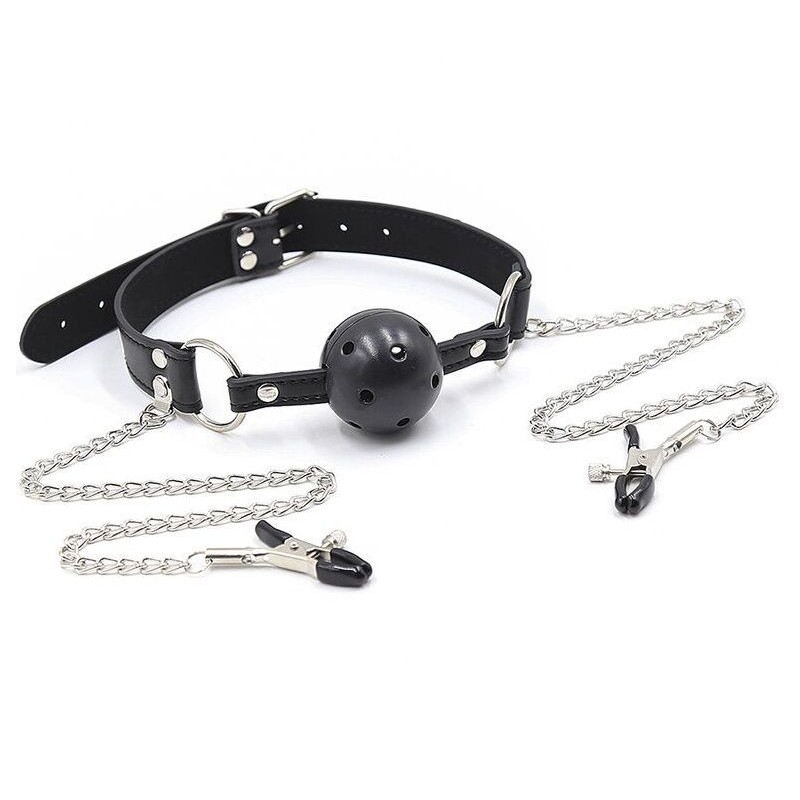 OHMAMA FETISH - BALL GAG WITH VENTS AND NIPPLE CLAMPS OHMAMA FETISH - BALL GAG WITH VENTS AND NIPPLE CLAMPS