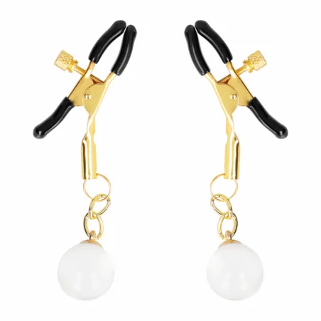 KINK - MORSETTI PER CAPEZZOLI CON PERLINE DI VETRO ORO 6 CM
