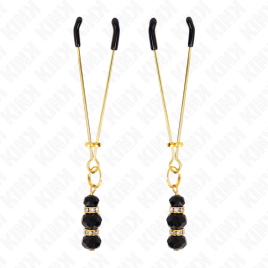 KINK - GOLDENE DÜNNE NIPPELKLEMMEN MIT 3 SCHWARZEN GLASPERLEN 7 CM