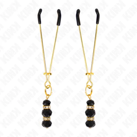 KINK - GOLDENE DÜNNE NIPPELKLEMMEN MIT 3 SCHWARZEN GLASPERLEN 7 CM