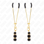 KINK - GOLD THIN NIPPLE CLAMPS WITH 3 BLACK GLASS BEADS 7 CM