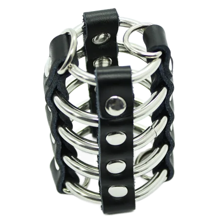 OHMAMA FETISH - PENIS CAGE WITH METAL RINGS AND LEATHER STRAPS