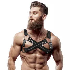 FETISH SUBMISSIVE ATTITUDE - IMBRACATURA BULLDOG IN NEOPRENE REGOLABILE CON CERNIERE PER UOMINI
