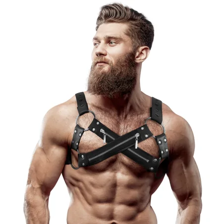 FETISH SUBMISSIVE ATTITUDE - IMBRACATURA BULLDOG IN NEOPRENE REGOLABILE CON CERNIERE PER UOMINI