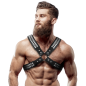 FETISH SUBMISSIVE ATTITUDE - MENS CROSSED CHEST ECO-LEATHER HARNESS WITH RIVETS FETISH SUBMISSIVE ATTITUDE - MENS CROSSED CHEST ECO-LEATHER HARNESS WITH RIVETS