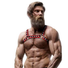 FETISH SUBMISSIVE ATTITUDE - MENS ECO-LEATHER CHEST BULLDOG HARNESS BLACK/RED