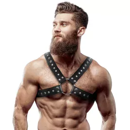FETISH SUBMISSIVE ATTITUDE - HARNAIS DE POITRINE CROISÉ EN ÉCO-CUIR POUR HOMMES AVEC CLOUS
