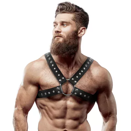 FETISH SUBMISSIVE ATTITUDE - HARNAIS DE POITRINE CROISÉ EN ÉCO-CUIR POUR HOMMES AVEC CLOUS