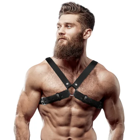 FETISH SUBMISSIVE ATTITUDE - HARNAIS DE POITRINE RÉGLABLE EN ÉCO-CUIR POUR HOMMES AVEC CROIX BULLDOG