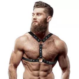 FETISH SUBMISSIVE ATTITUDE - HARNAIS DE POITRINE EN ÉCO-CUIR AVEC DOUBLE SUPPORT ET CLOUS POUR HOMMES