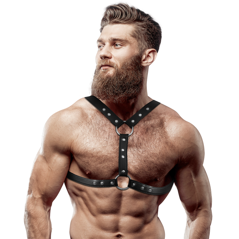 FETISH SUBMISSIVE ATTITUDE - ECO-LEATHER CHEST HARNESS WITH DOUBLE SUPPORT AND STUDS FOR MEN FETISH SUBMISSIVE ATTITUDE - ECO-LEATHER CHEST HARNESS WITH DOUBLE SUPPORT AND STUDS FOR MEN