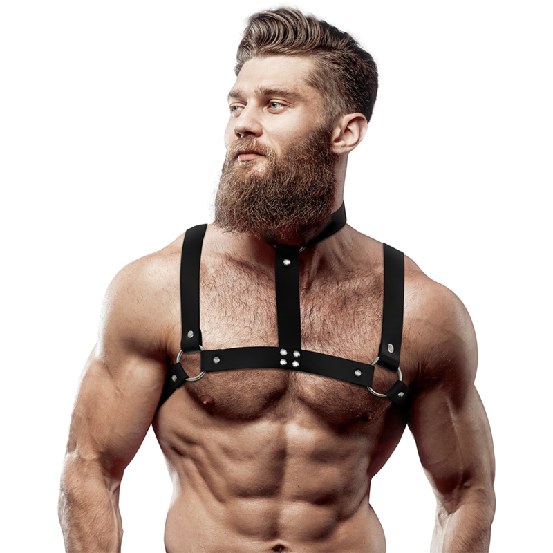 FETISH SUBMISSIVE ATTITUDE - ADJUSTABLE ECO-LEATHER CHEST HARNESS WITH NECKLACE FOR MEN FETISH SUBMISSIVE ATTITUDE - ADJUSTABLE ECO-LEATHER CHEST HARNESS WITH NECKLACE FOR MEN