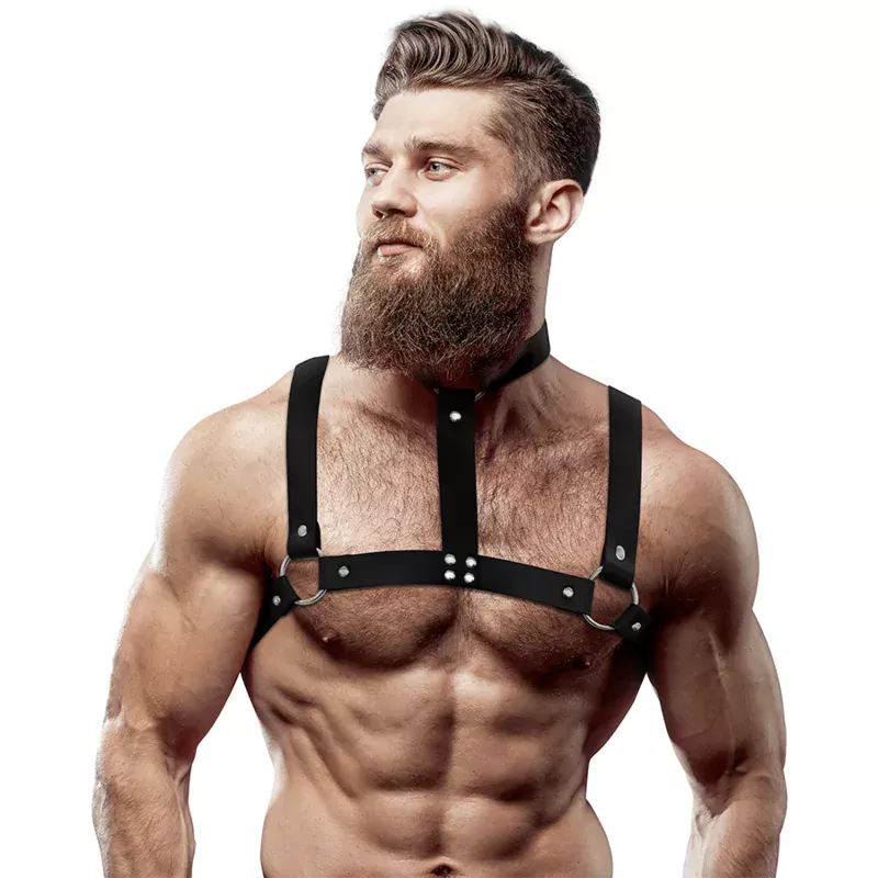 FETISH SUBMISSIVE ATTITUDE - HARNAIS DE POITRINE RÉGLABLE EN ÉCO-CUIR AVEC COLLIER POUR HOMMES