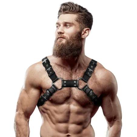 FETISH SUBMISSIVE ATTITUDE - HARNAIS DE POITRINE RÉGLABLE EN CUIR ÉCOLOGIQUE POUR HOMMES BULLDOG