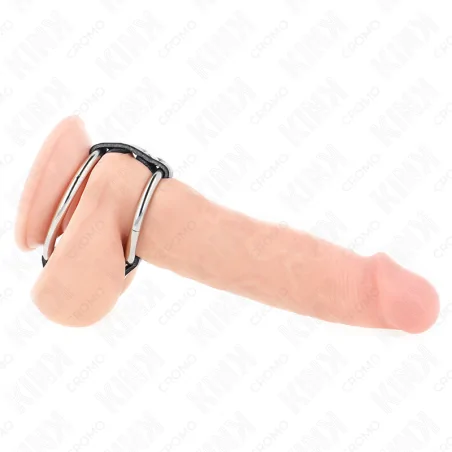 KINK - DOUBLE METAL PENIS RING 3.8 CM TO 5 CM CONNECTED WITH LEATHER