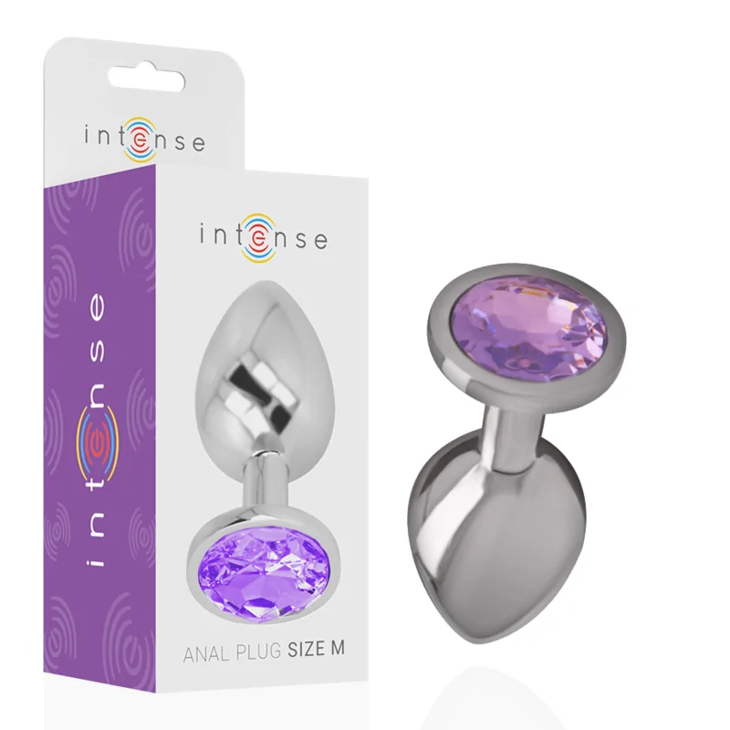 INTENSE - ANALPLUG AUS ALUMINIUMMETALL MIT VIOLETTEM KRISTALL, GRÖSSE M INTENSE - ANALPLUG AUS ALUMINIUMMETALL MIT VIOLETTEM KRISTALL, GRÖSSE M