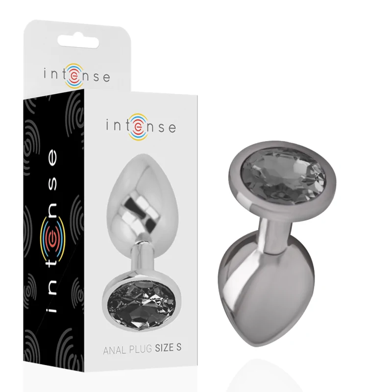INTENSE - ANALPLUG AUS ALUMINIUMMETALL MIT SCHWARZEM KRISTALL, GRÖSSE S INTENSE - ANALPLUG AUS ALUMINIUMMETALL MIT SCHWARZEM KRISTALL, GRÖSSE S