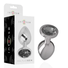INTENSE - ALUMINUM METAL ANAL PLUG WITH BLACK GLASS SIZE M