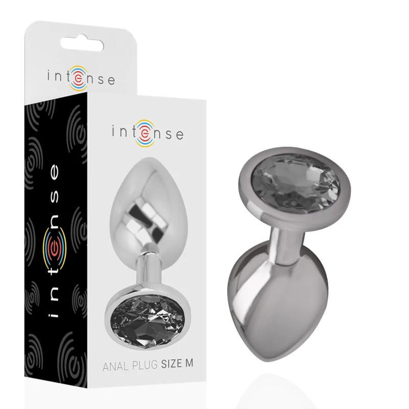INTENSE - ALUMINUM METAL ANAL PLUG WITH BLACK GLASS SIZE M INTENSE - ALUMINUM METAL ANAL PLUG WITH BLACK GLASS SIZE M