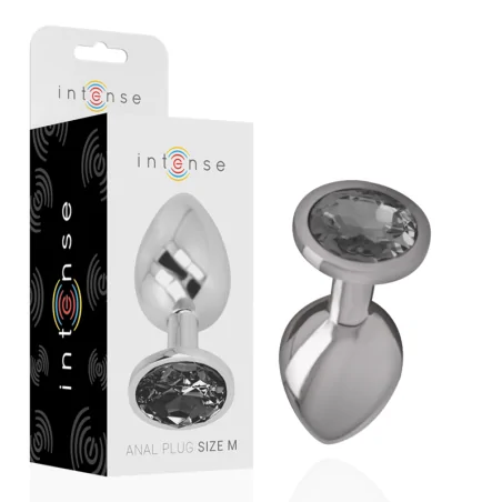 INTENSE - ALUMINUM METAL ANAL PLUG WITH BLACK GLASS SIZE M