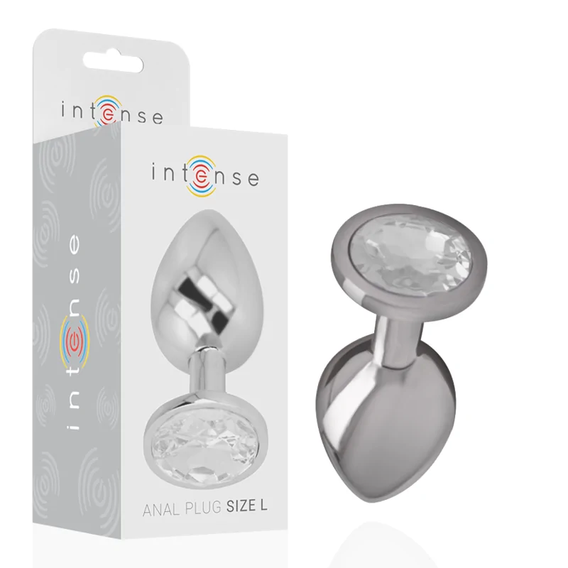 INTENSE - ALUMINUM METAL ANAL PLUG WITH SILVER CRYSTAL SIZE L INTENSE - ALUMINUM METAL ANAL PLUG WITH SILVER CRYSTAL SIZE L