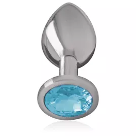 INTENSE - PLUG ANALE IN METALLO ALLUMINIO CON CRISTALLO BLU TAGLIA L