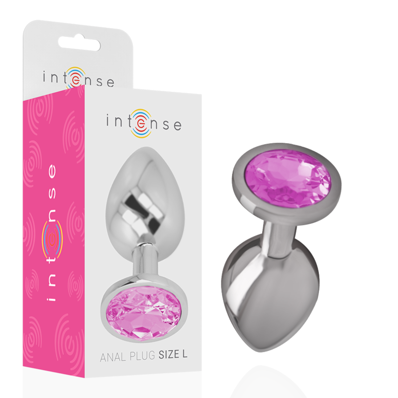 INTENSE - ANALPLUG AUS ALUMINIUMMETALL MIT ROSA KRISTALL, GRÖSSE L INTENSE - ANALPLUG AUS ALUMINIUMMETALL MIT ROSA KRISTALL, GRÖSSE L
