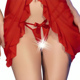 CHILIROSE - CR 4696 BABYDOLL  THONG CROTCHLESS RED L/XL
