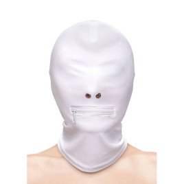 NS NOVELTIES - FETISH FASHION CAPUCHE BOUCHE FERMÉE À FERMETURE ÉCLAIR NYLON BLANC